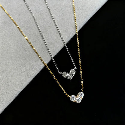 EWYA 3-Stone Round Cut Full Moissanite Pendant Necklace Heart Shape for Woman 925 Silver Certified Lab Diamond Lucky Neck Chain