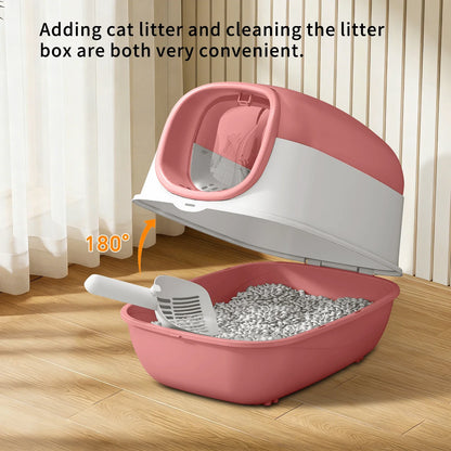 Switchable Open/Semi-Enclosed Cat Litter Box, Extra Large Jumbo Size for Multi-Cat Households, Splash-Proof and Anti-Tracking, Dual-Mode Over-the-Top Litter Pan, Low-Entry for Easy Cleaning，Suitable for cats of different si