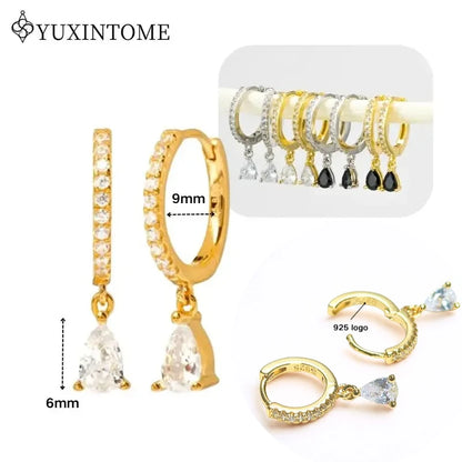 Women's 925 Sterling Silver Ear Needle Crystal Zircon Water Droplets Stud Hoop Gold Huggie Earrings Premium Luxury Party Jewelry