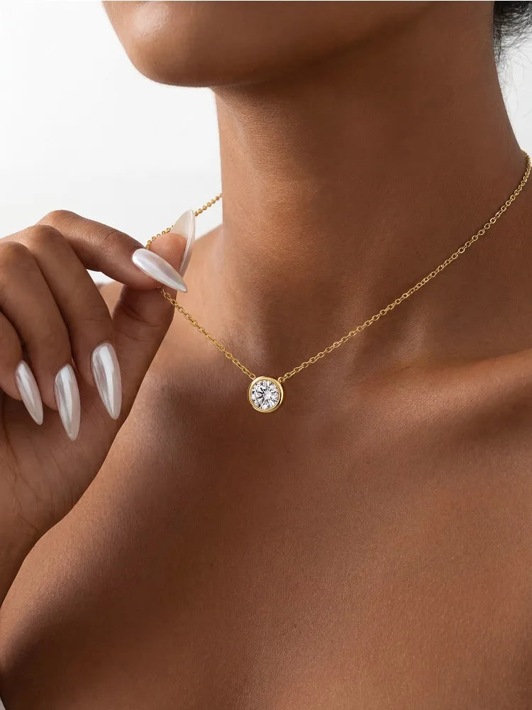 1ct Moissanite Necklace for Woman 925 Sterling Sliver Round Diamond Pendant Engagement Wedding Party Fine Jewely New
