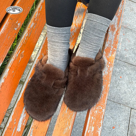 New Clogs Slippers Faux Mink Fur Slippers Women Shoes Woman 2025 Trend Plush Slipper Winter Warm Luxury Designer Shoes for Women