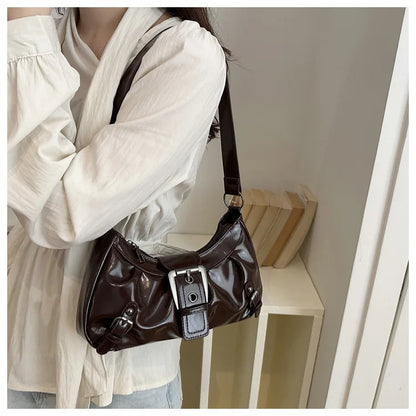 Fashion Pleated Lock Design Women's PU Shoulder Bags Simple Solid Color Ladies Underarm Bag Portable Cool Girls Phone Handbag