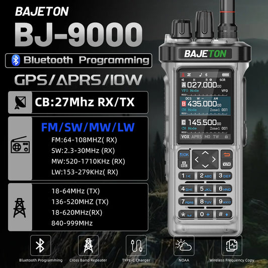 1/2PCS BAJETON BJ-9000 Walkie Talkie 10W AM/FM/CB/LSB/USB/CW Receiver with GPS APRS For Radtel RT-950 PRO RT-950 Two Way Radio