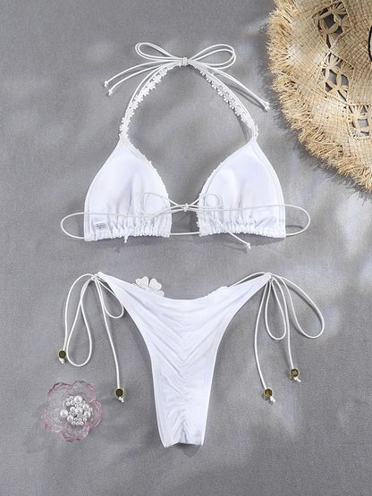 Floral Print Bordered Bikini Set Sexy Swimwear Women 2026 Bikinis Swimsuit Micro Thong Bandage Bathing Suits