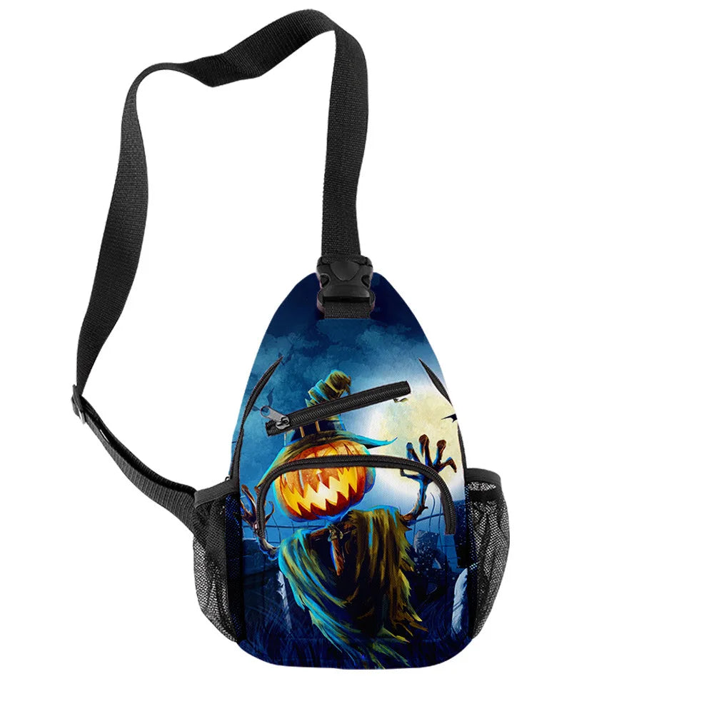 Fashion Youthful Halloween Skeleton Boys/Girls 3D Printed Chest Bags Oxford Waterproof Sports Crossbody Travel Bag Shoulder Bags