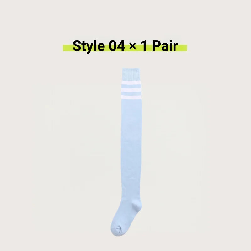 1/2 Pairs Women Over The Knee Socks Cotton Thigh High Socks Black White Blue Colorful Striped Pattern Fashion Casual Daily Wear