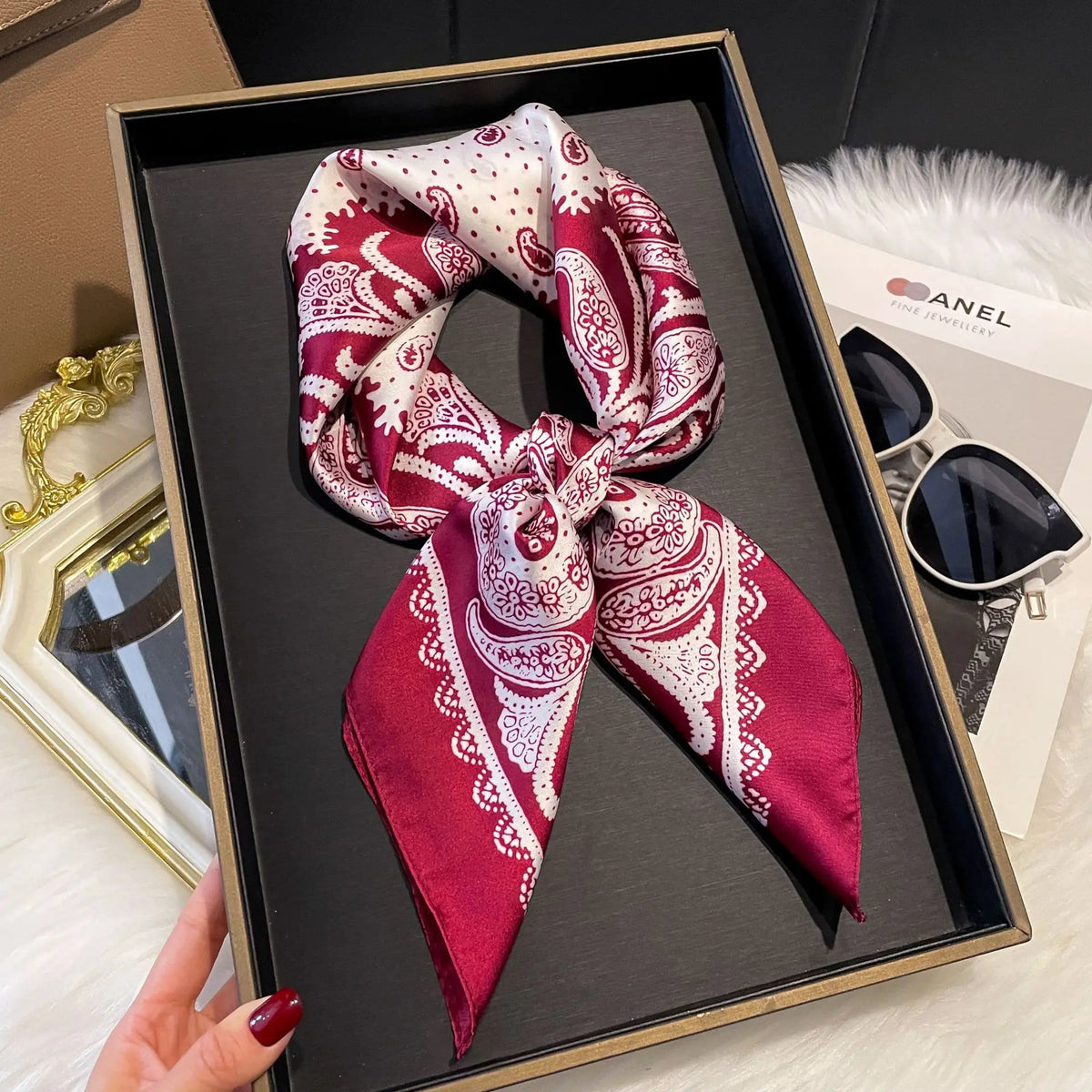 2025 Korean Satin Silk Scarf 70cm Square Women Fashion Shawl Wrap Neckerchief New Elegant