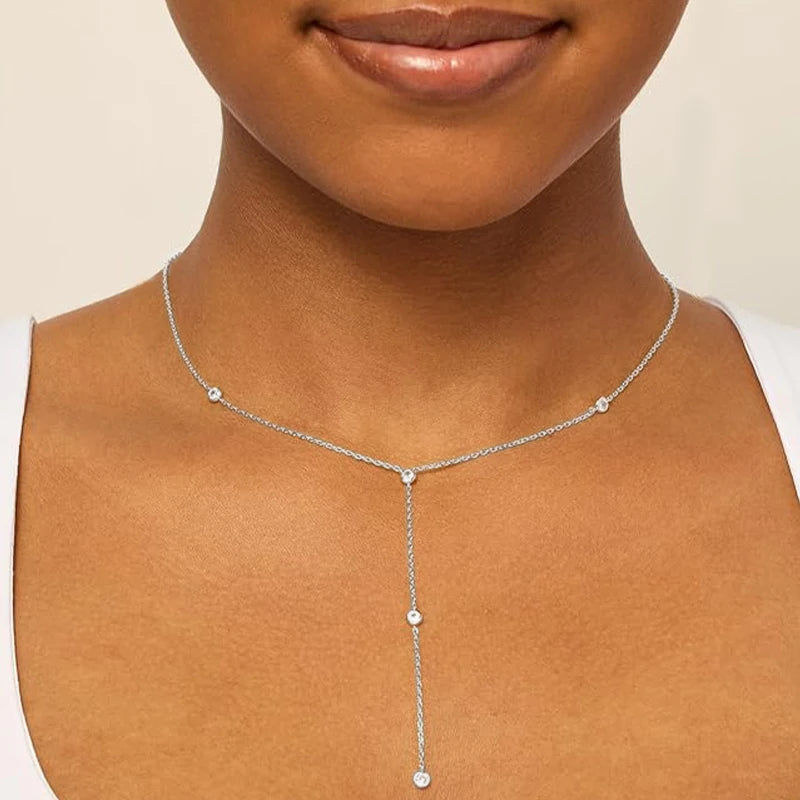 Rrjzz Moissanite Pendant Necklace D Color VVS1 GRA Certified Y-Shaped Necklace Chain for Women 14k Gold Plated/Silver Jewelry
