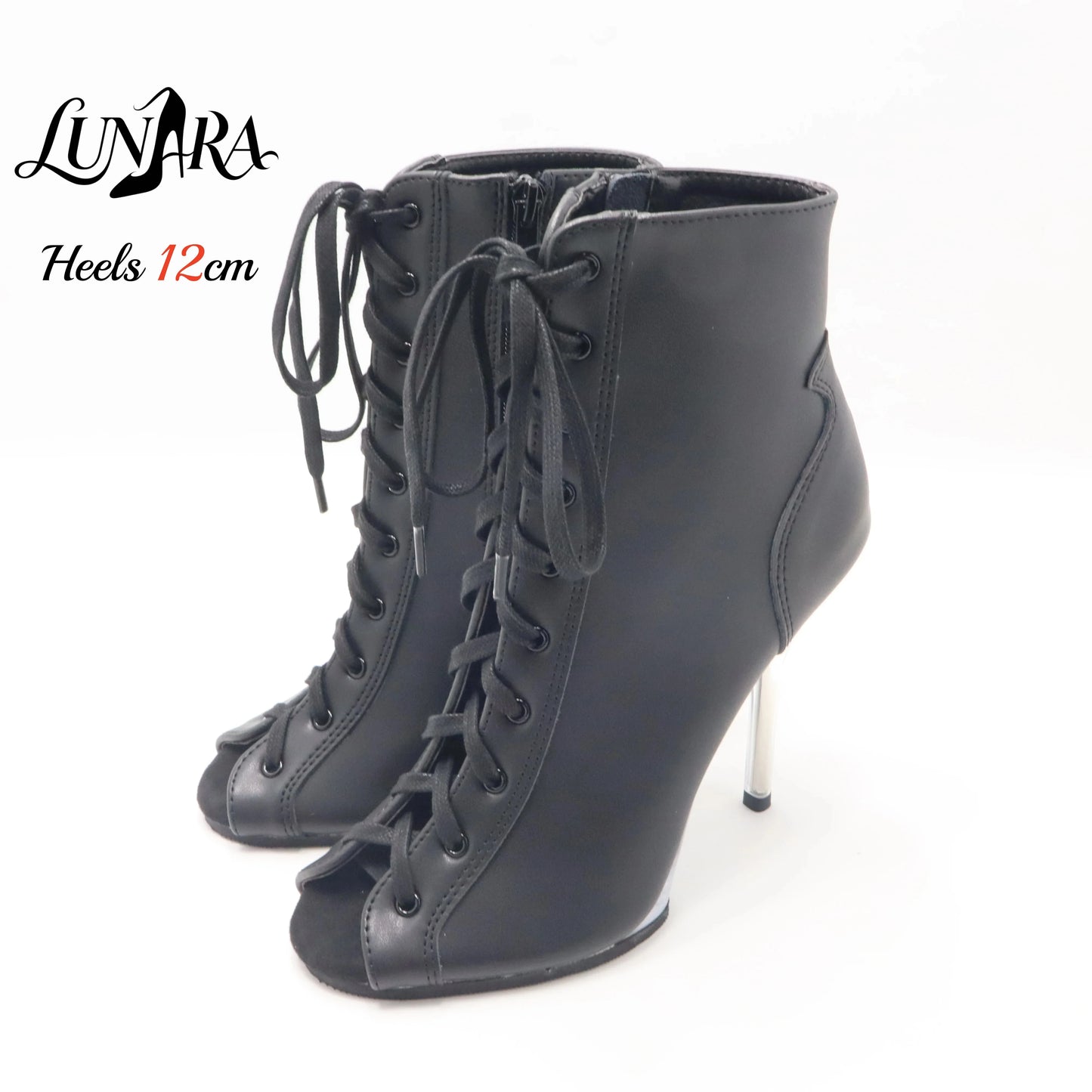 12cm/5Inch Plus size Beige PU Leather Lace-up Side zipper Peep toe High Stilettos Ankle boot Pole dancing Nightclub Rave Parties