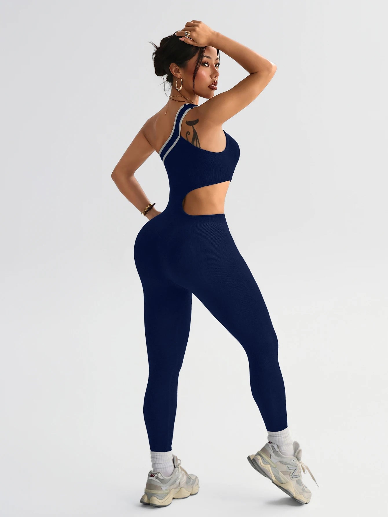 Women Seamless Yoga Jumpsuit Workout Bodysuit Tummy Control Butt-Lifting Gym Clothes Sleek Sportswear Striped Athletic Outfit