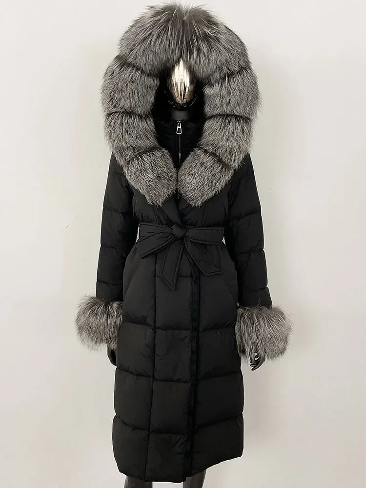 OFTBUY 2024 Long Winter Jacket Women Natural Real Raccoon Fox Fur Collar Hooded White Duck Down Coat Thick Warm Casual Outerwear