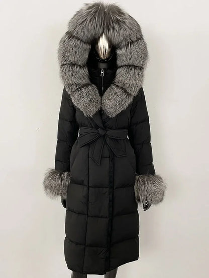 OFTBUY 2024 Long Winter Jacket Women Natural Real Raccoon Fox Fur Collar Hooded White Duck Down Coat Thick Warm Casual Outerwear