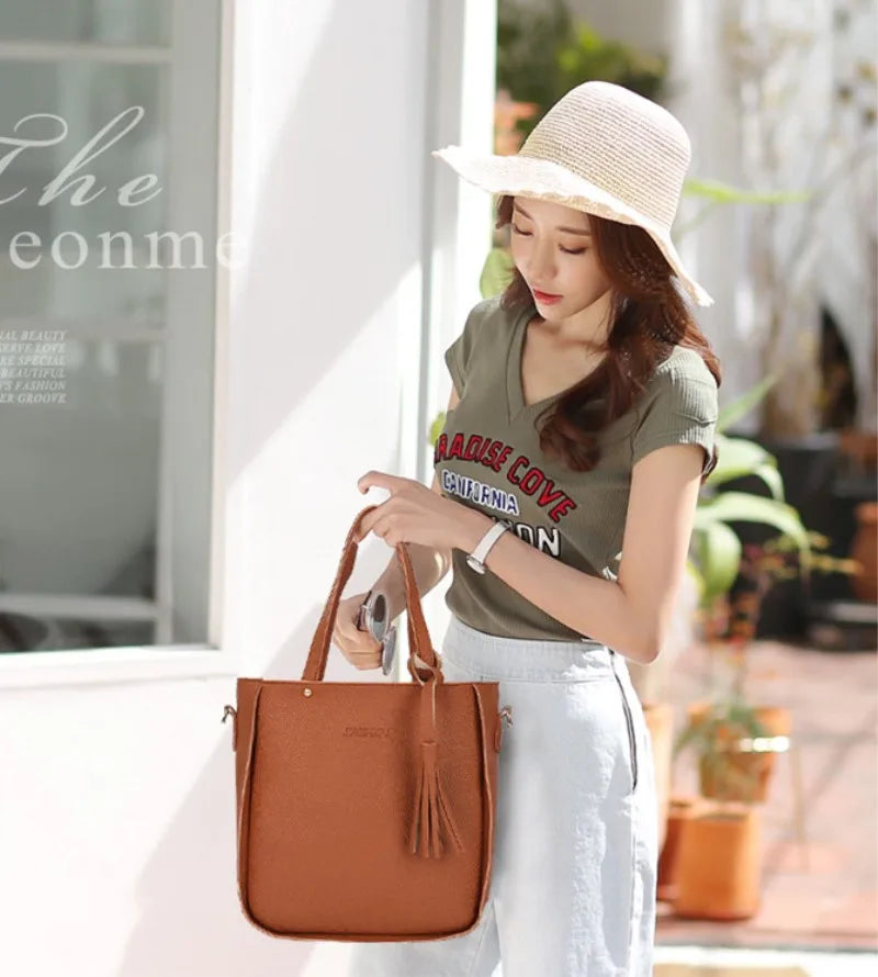 4Pcs/Set Shoulder Bag Large Capacity Crossbody Handbags Enhanced and Reinforced PU Leather Wallet Purse Crossbody Bags for Women
