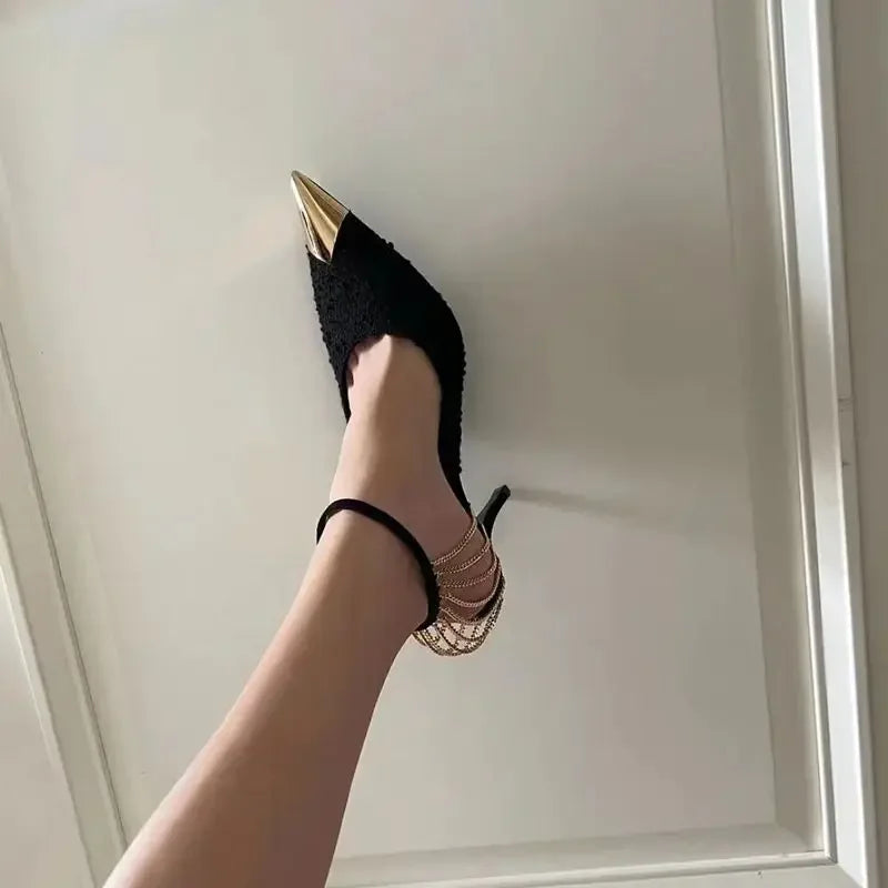 Stiletto Pointed Toe Sandals for Women 2025 Luxury Footwear Vintage Sandal Summer Offers Pvc Cheap Liquidation Woman Shoes Sale