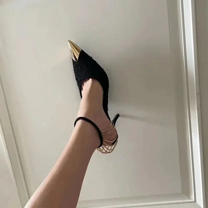 Stiletto Pointed Toe Sandals for Women 2025 Luxury Footwear Vintage Sandal Summer Offers Pvc Cheap Liquidation Woman Shoes Sale