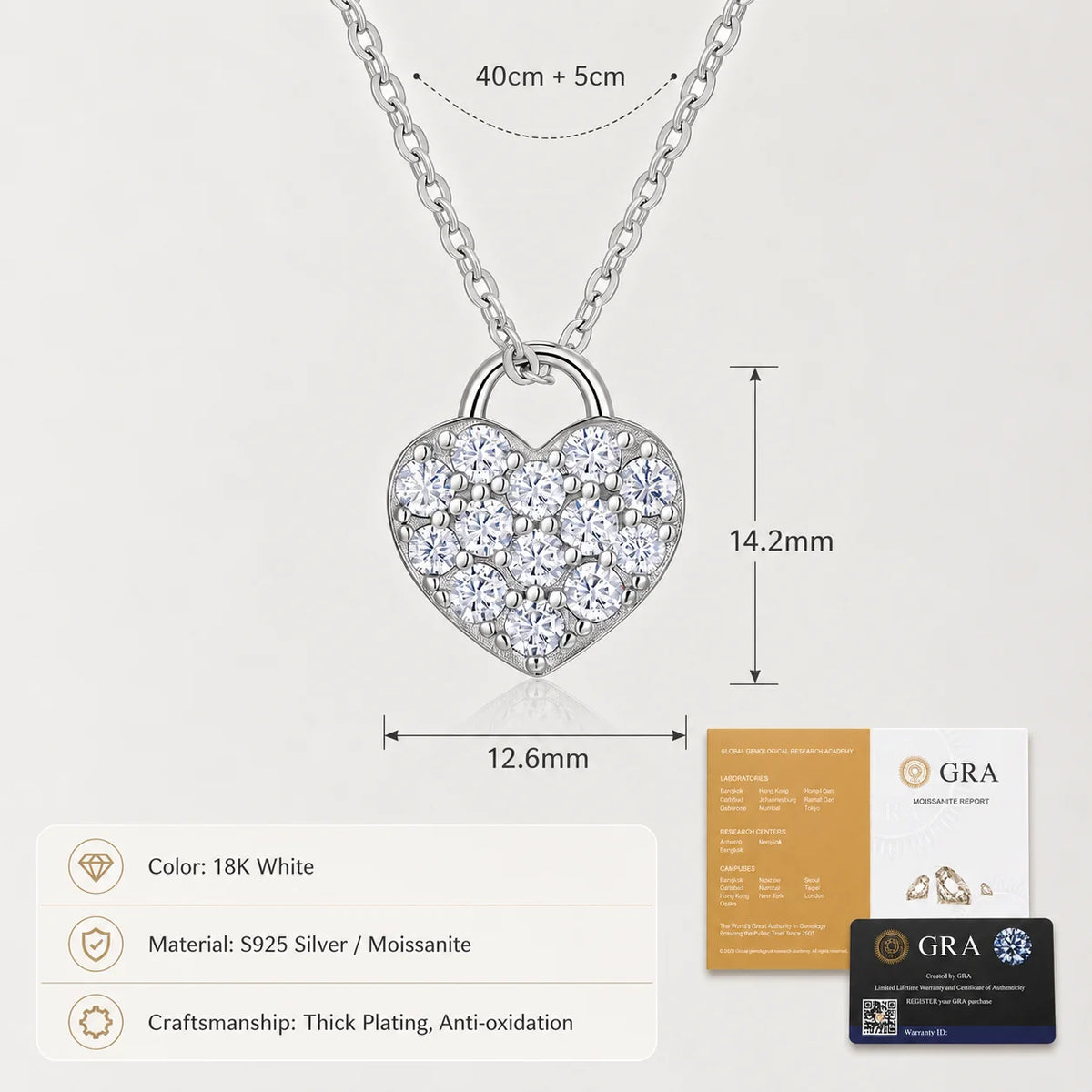 Heart Moissanite Necklace for Women S925 Sterling Silver 13-Stone Love Pendant D Color VVS1 Fine Jewelry Gift GRA Certified