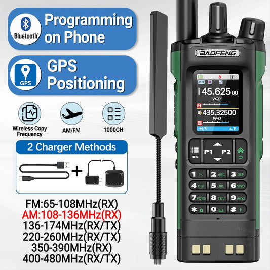 BAOFENG UV-32 GPS Walkie Talkie 10W Multi Band Bluetooth Programming Wireless Copy Frequency NOAA Long Range Ham Two Way Radio
