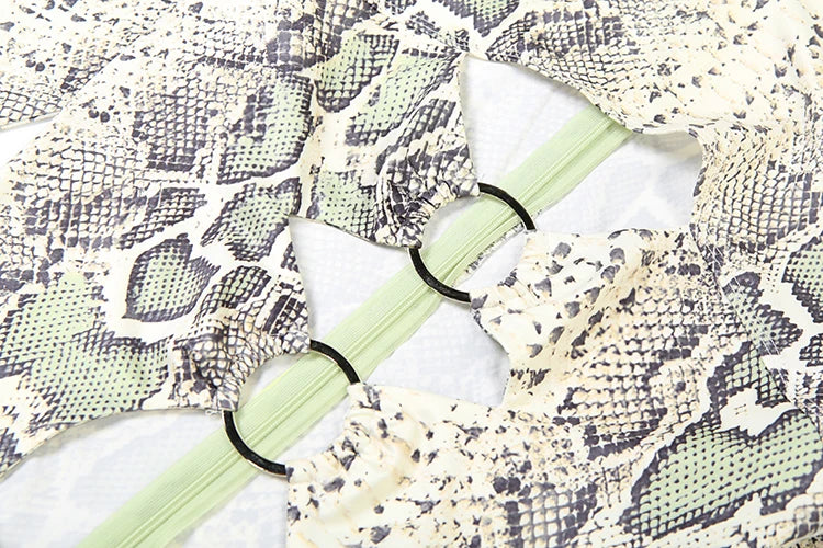 Weird Puss Snake Print Jumpsuit Woman Sexy Cirque Hollow Full Sleeve Skinny Fitness Midnight Clubwear Party Coquette Overalls