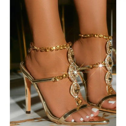 Sexy Thin High Heels Ankle Strap Sandals Womens Luxury Pointed Crystal Diamond Party/club Wedding Party Shoe Sandalias Mujer