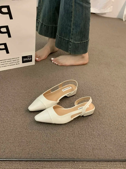 Brand luxury designer fashion PU leather design ladies summer new style pointed toe low heel women sandals non-slip flat shoes