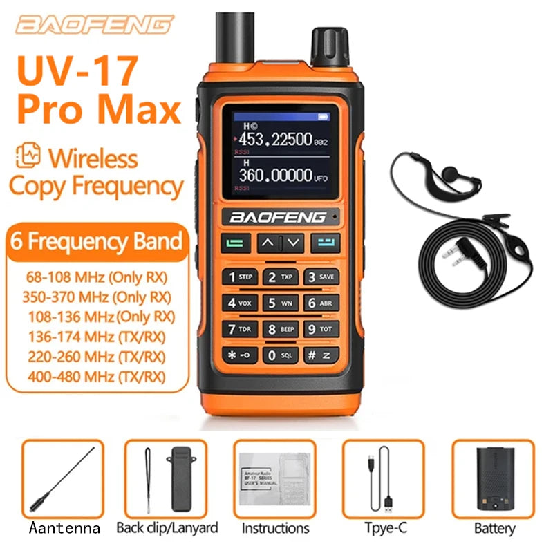 Baofeng UV-17pro Max Air Band Walkie Talkie Draadloze Kopieerfrequentie Lange Afstand Type-C Noaa Am Draagbare UV-5R  Ham Tweewe