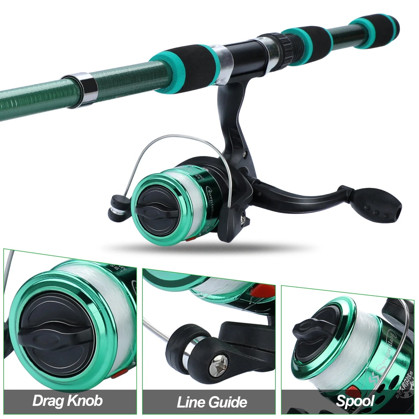 Sougayilang 1.8M Spinning Fishing Rod and Reel Combo 5.2:1 Telescopic Rod with 3BB Fishign Reel Max Drag 5kg Full Fishing Kit