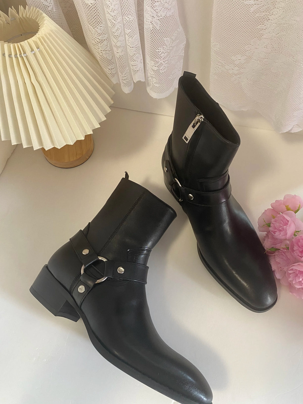 Brown Men Chelsea Boots Handmade High-quality Cow Suede Business Casual Square Toe Mid-heel Men Shoes Motorcycle Boots With Heel