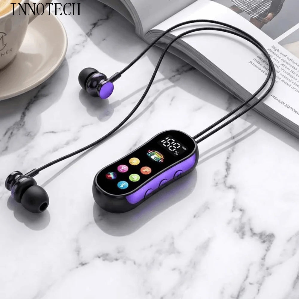 Ultra Long Battery Life Lavalier Bluetooth Earphones Card Insertion LED Screen Bluetooth Headset Variable Sound HD Calling