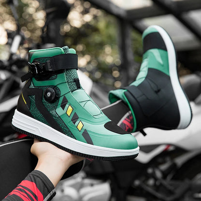 Motorcycle Riding Boots Unisex High Top Anti-Slip Wear-Resistant Comfortable Four Season Motorbike Shoes for Street Off-Road