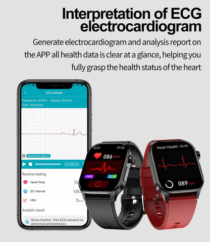 ET580 Smart Watch Men 2.04inch AMOLED Large Screen Bluetooth Call ECG Blood Pressure Oxygen Health Monitor SOS Smartwatch