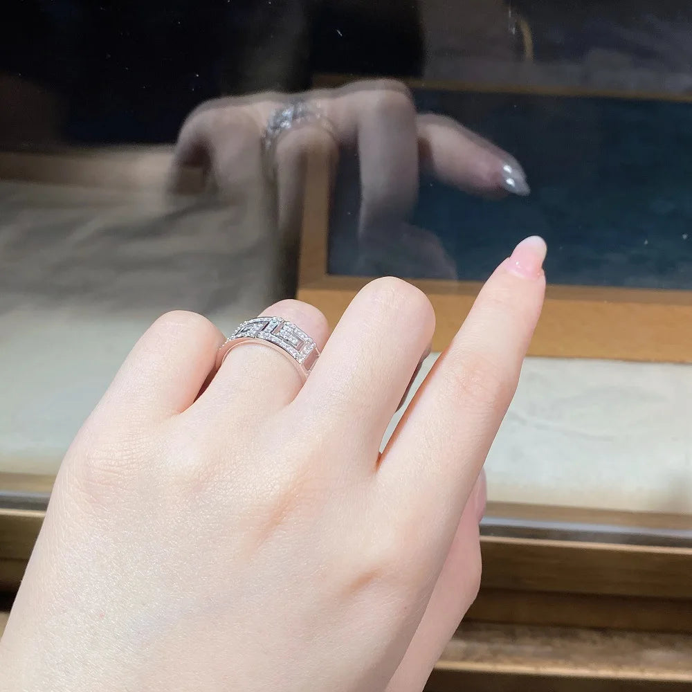 Luxury Solid 18K white gold and platinum PT950 couple ring men and women insMoissanite Diamond Ring full diamond ring