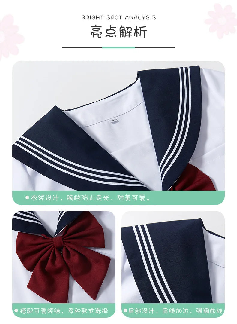 Summer pleated skirt set,sailor suit,student uniform set skirt,Japanese-style white three-book basic school uniform pleatedskirt