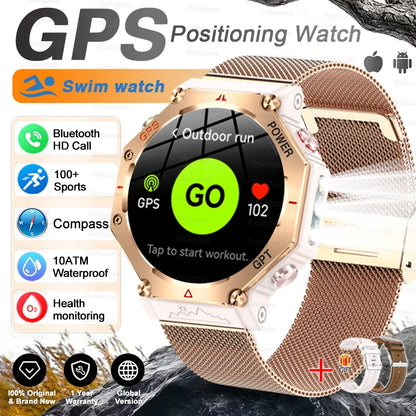 New Military Real GPS Smart Watch Men 10ATM IP69K Waterproof Swim Sports Watches Flashlight Bluetooth Call AMOLED HD Smartwatch