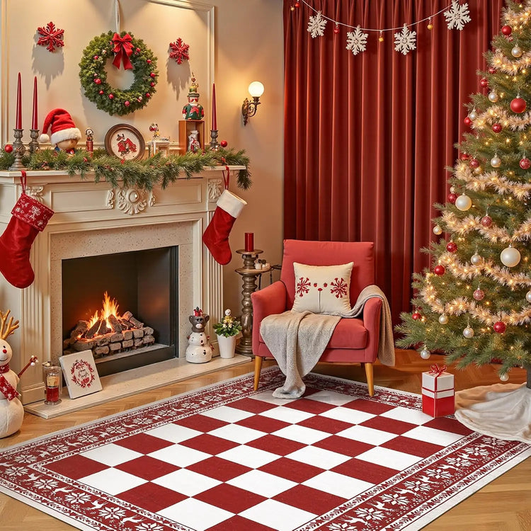 Garvee 5x7ft/9x12ft Christmas Area Rugs for Living Room Decoration Holiday Home Decoration Soft Non-Slip Rug Entrance Hall Doormat Bathroom Foot Mat
