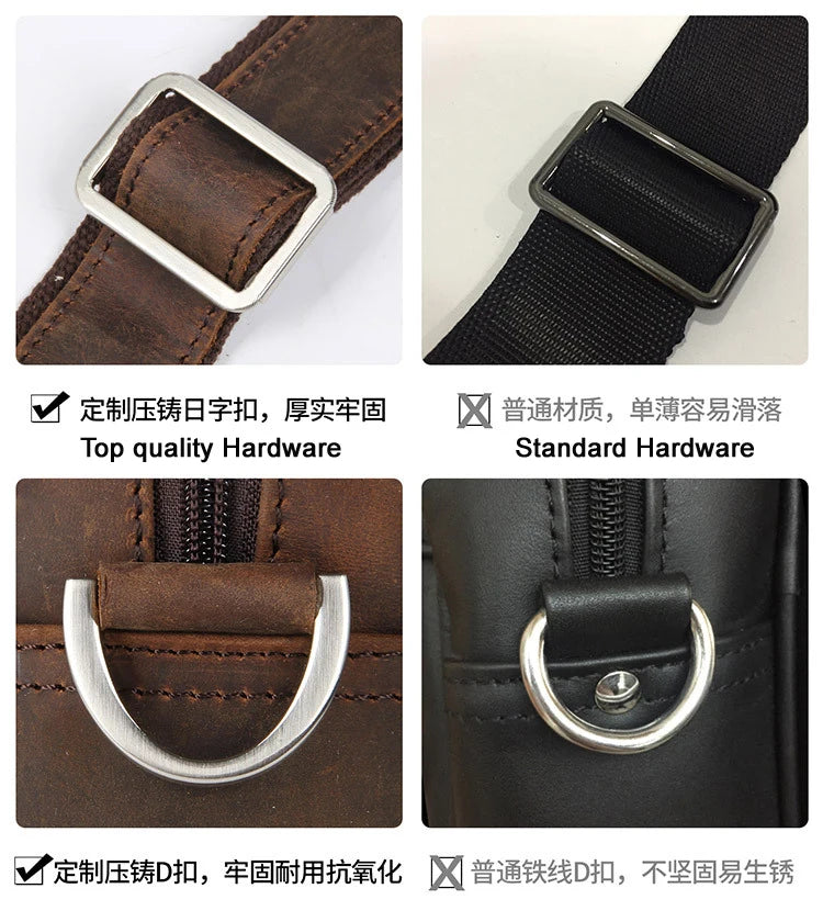 High Quality Genuine Leather Men Briefcase Business bag Crazy Horse Leather Large 17"inch Laptop Bag male Portfolio Office Case