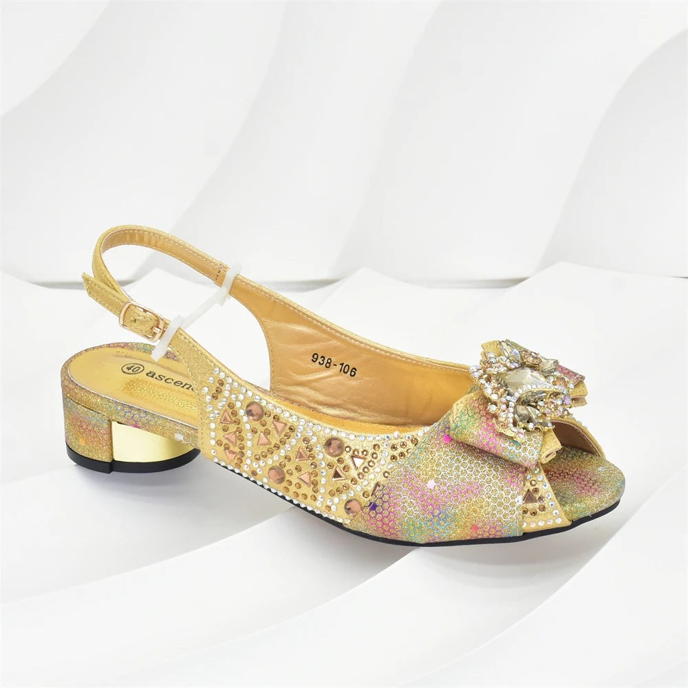 Elegant Peep Toe Low Heels Rhinestone Handbag Set for Women Bag and Shoe Woman Set Luxury Wedding Party Footwear and Accessory