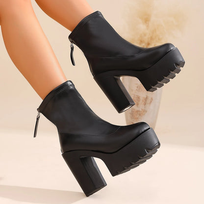 Women High Thick Sole Wide Heel Boots Designer Fashion Platform Boots Ladies High Quality Luxury Women Leather Boots Shoes