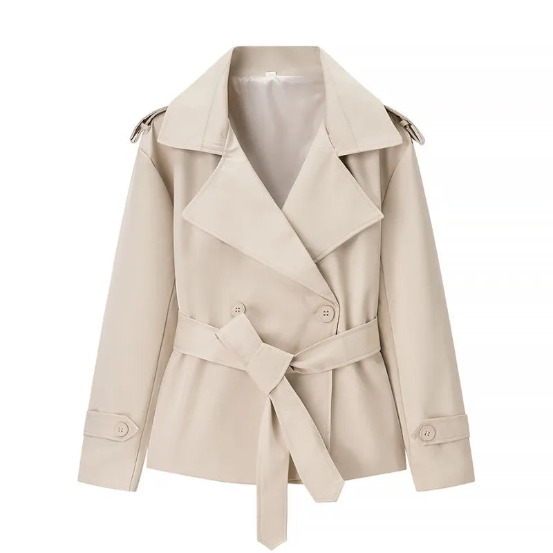 Aliexpress's Best-selling Cross-border European and American Style Women's Solid-color Belted Short Jacket Trench Coat Fashion