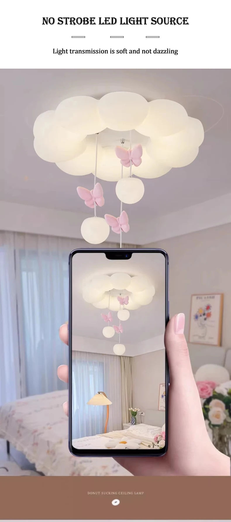 Children's Room Princess Room Cloud Ceiling Lights Pink Bow Bubble Ball Lamp LED Cream Style Romantic Girl Bedroom Ceiling Lamps