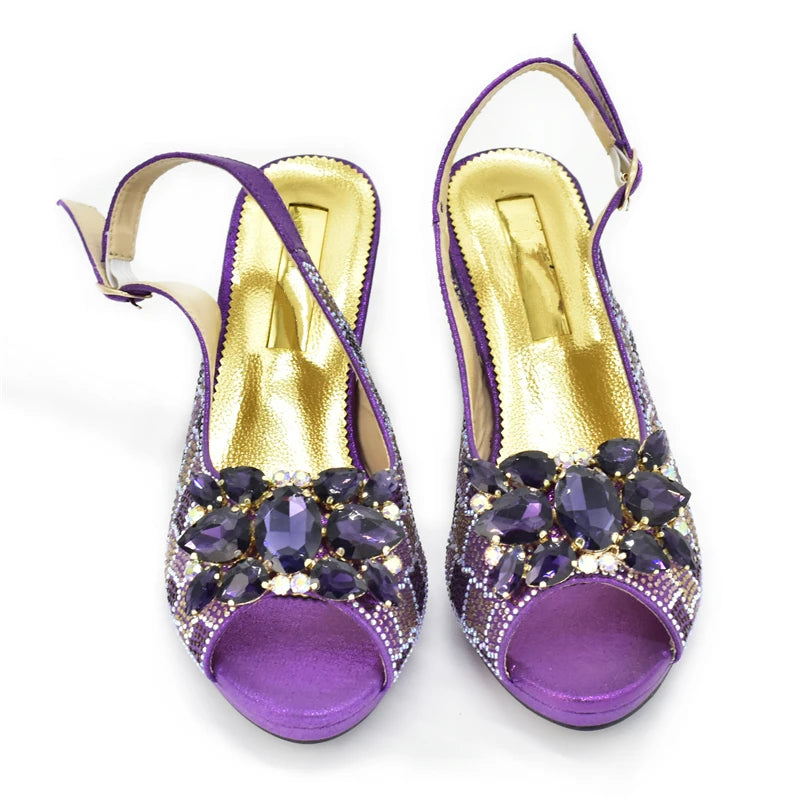Fashion Shoes and Bag for Party Wedding African Women Wedding Shoes and Bag Set Decorated with Rhinestone Luxery Shoes Women