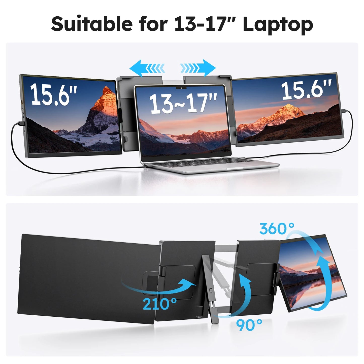 15.6 inch Triple Screen Extender for Laptop Mini PC 1080 FHD IPS External Extension Portable Dual Monitor For MAC Windows Chrome