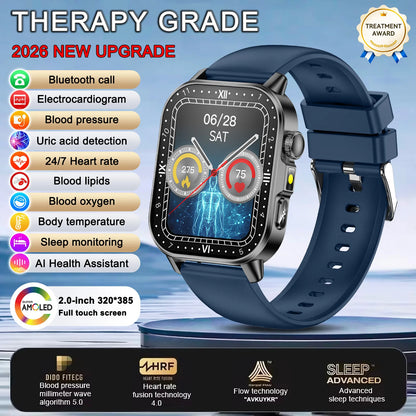 2026 New Body Analysis Health Smart Watch ECG+PPG Uric Acid Blood Pressure Blood Oxygen Clock Call AMOLED Smart Watch Men Women