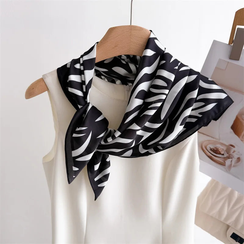 70*70cm Zebra Stripes Print Head Scarf for Women Silk Square Scarves Foulard Bandana Fashion Decorate Hijab Female Neckerchief