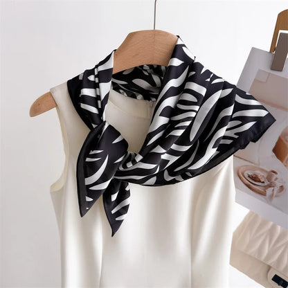 70*70cm Zebra Stripes Print Head Scarf for Women Silk Square Scarves Foulard Bandana Fashion Decorate Hijab Female Neckerchief