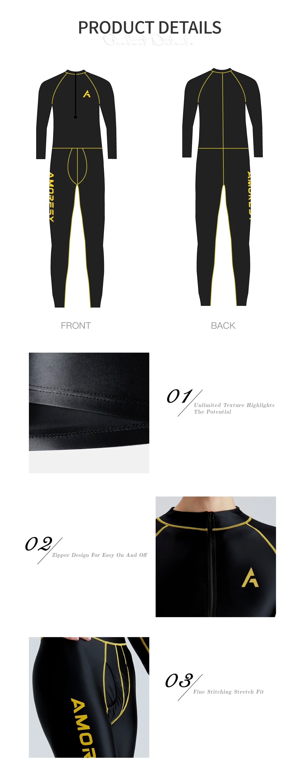 AMORESY Apollo Series Front Zipper Long Sleeve Sports Fitness Yoga Glossy Multi functional Bodysuit