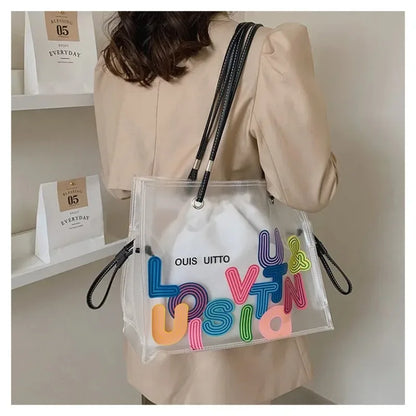 New FashionTransparent Tote Bag for Women Large Capacity Jelly Shoulder Handbag Versatile Casual Crossbody Bag for Spring Summer