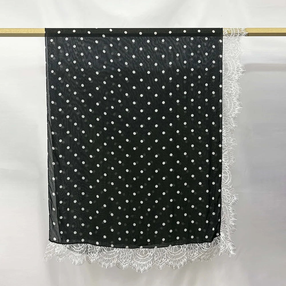 New Lace Modal Hijab Double Sided Polka Dot Print Hijabs for Women Muslim Fashion Turban Head Scarf Headwraps for Women Ramadan