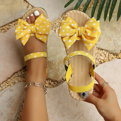 Ladies Flat Sandals Polka Dot Butterfly Knot Multi-Color Comfortable Footwear Fashionable Summer Shoes