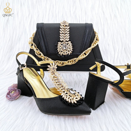QSGFC Italian Popular Design Royal Blue Noble Three Dimensional Handbag Elegant High Heels African Ladies Shoe Bag Matching Set