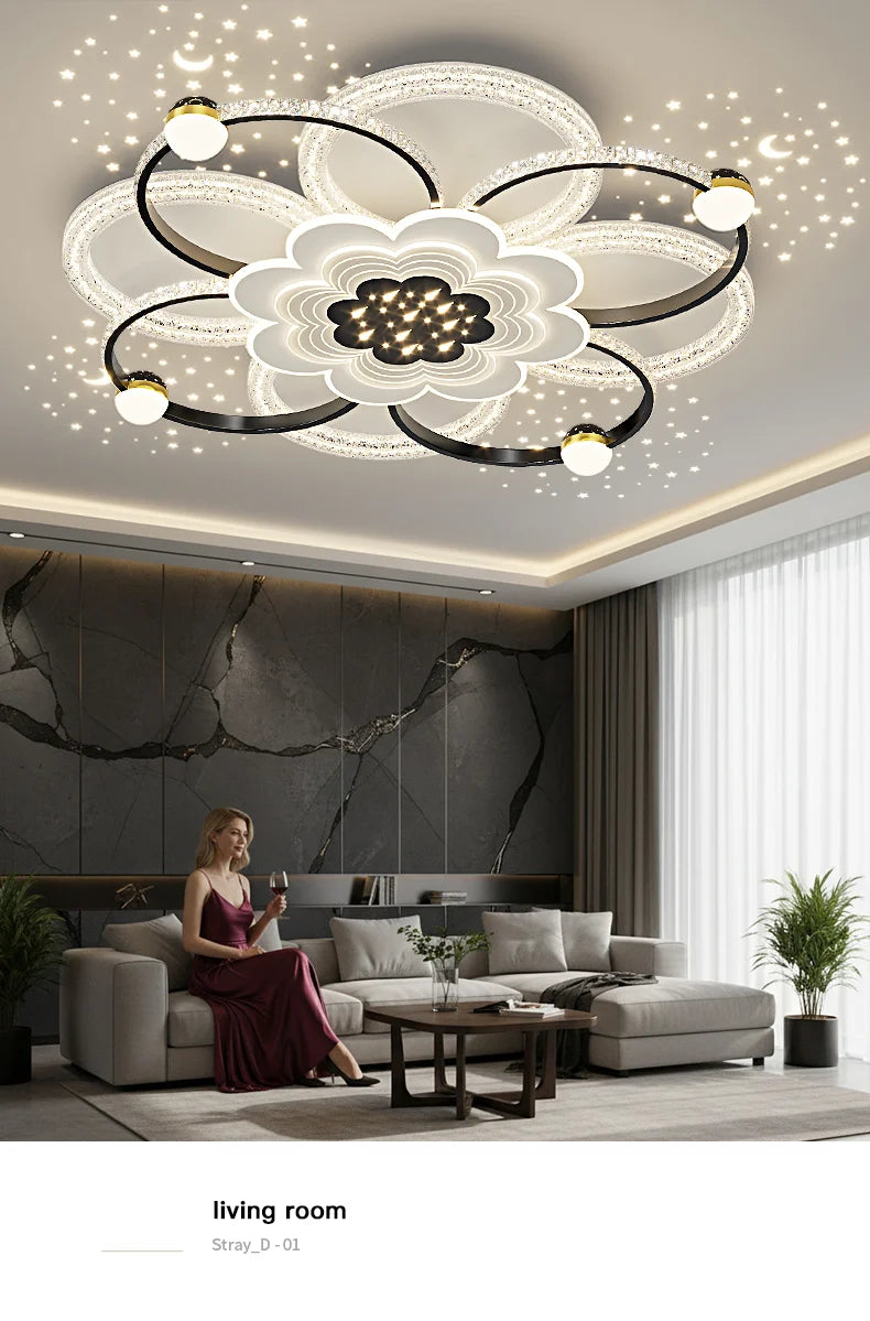 New Model Living Room Starlight Ceiling Lamp - Round Design Luxurious And High-End Modern And Minimalist Style Whirlwind Effect